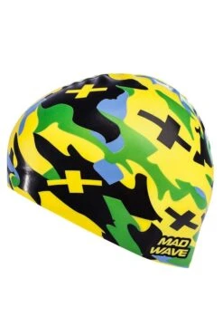 Bonnet Silicone De Natation Madwave CAMOUFLAGE Jaune -France Natation mad wave silikon yetiskin yuzucu bonesi m0550 07 0 86w 0936599304204784